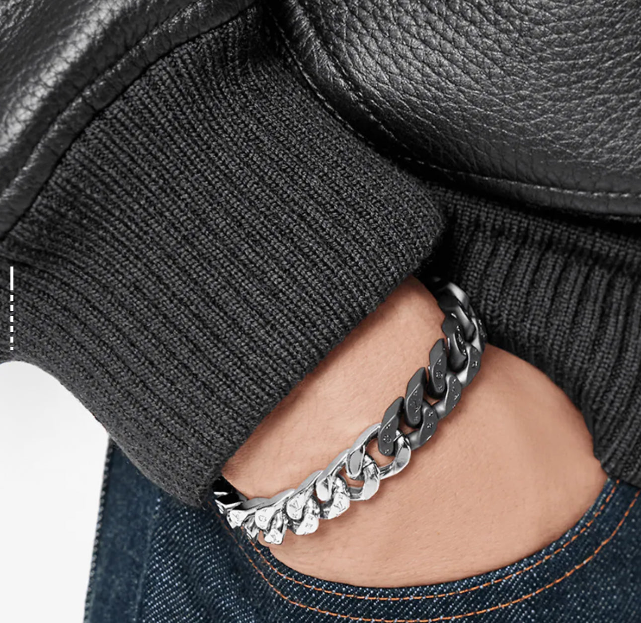 1V Cuban Bracelet Black Silver