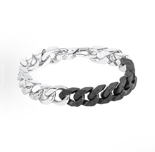 1V Cuban Bracelet Black Silver