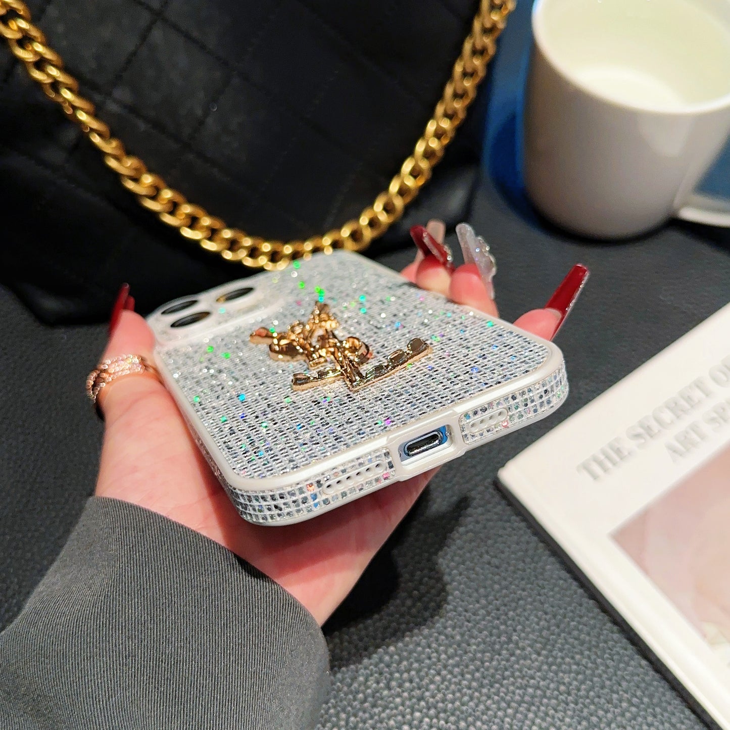 SLL Crystal-Embellished Apple Phone Case