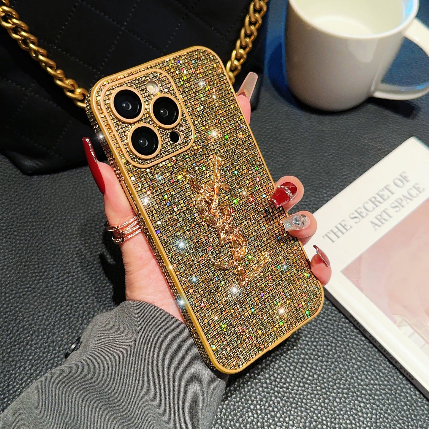 SLL Crystal-Embellished Apple Phone Case