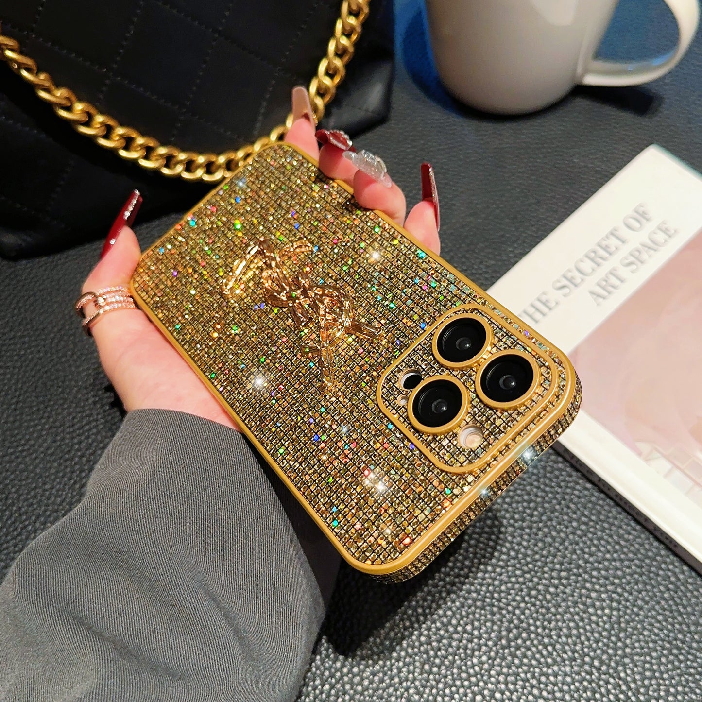 SLL Crystal-Embellished Apple Phone Case