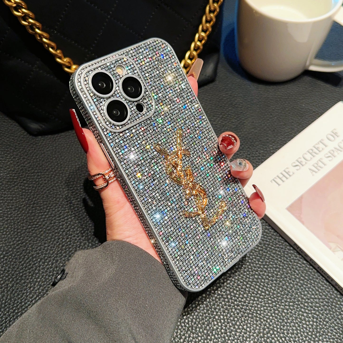 SLL Crystal-Embellished Apple Phone Case